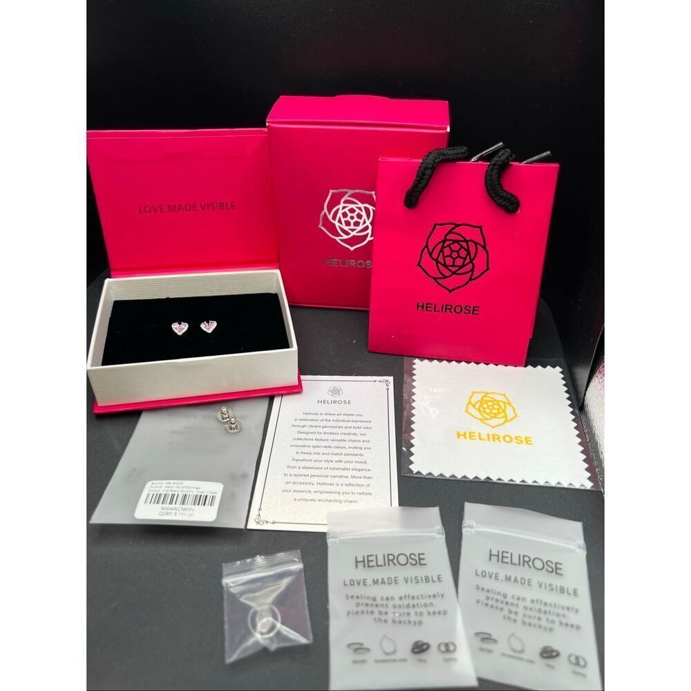 Helirose Pink Silver Tone Heart Shaped Stud Earring Gift Box